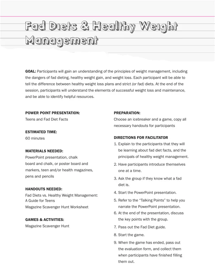 fad diets amp healthy weight management