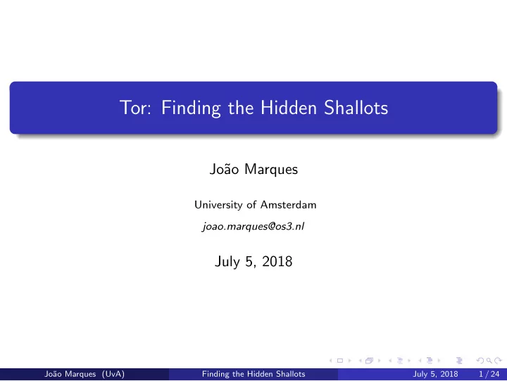 tor finding the hidden shallots