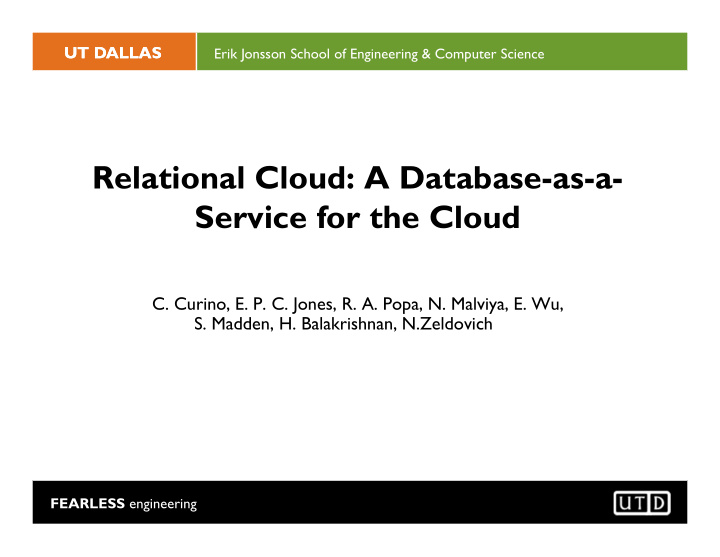 relational cloud a database as a service for the cloud