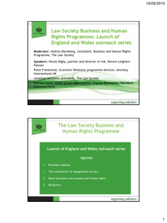 Law Society Business and Human  Rights Programme: Launch of  England and Wales outreach series