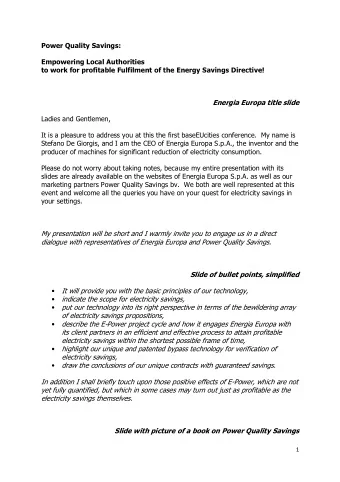 Power Quality Savings:  Empowering Local Authorities  to work for profitable Fulfilment of the