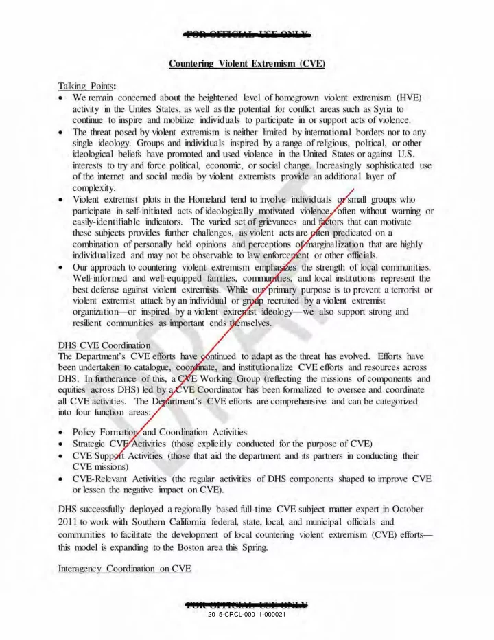 dhs created cve t guidance and coordinated with the
