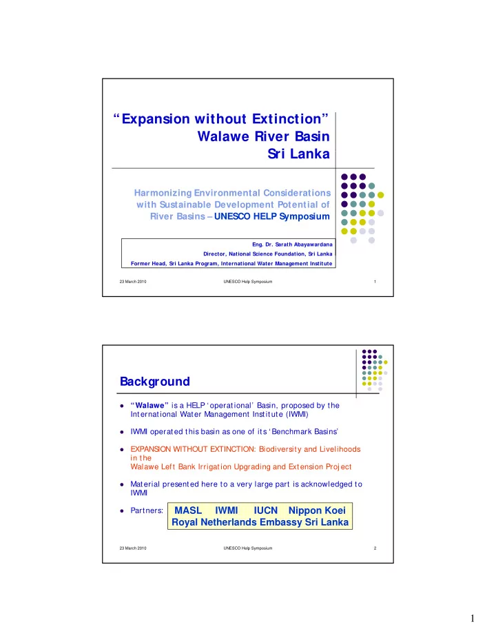 expansion without extinction walawe river basin sri lanka