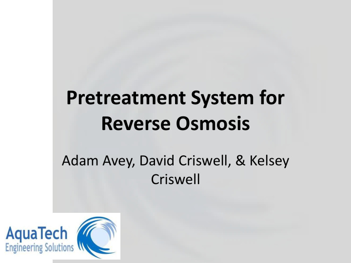 pretreatment system for reverse osmosis