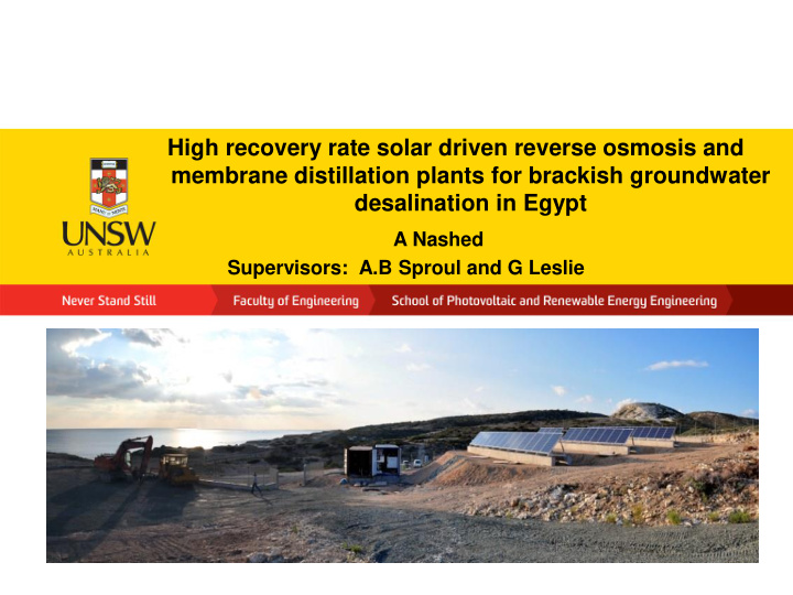 high recovery rate solar driven reverse osmosis and