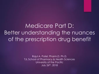 Medicare Part D:  Better understanding the nuances  of the prescription drug benefit  Rajul A.