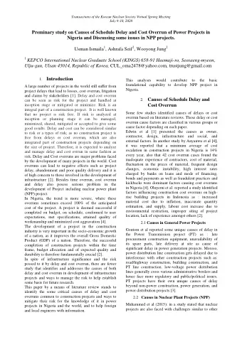 July 9-10, 2020  Preminary study on Causes of Schedule Delay and Cost Overrun of Power Projects in