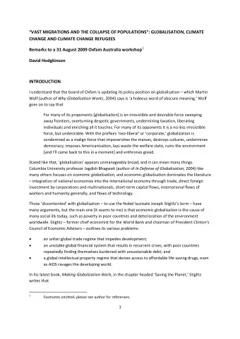 VAST MIGRATIONS AND THE COLLAPSE OF POPULATIONS: GLOBALISATION, CLIMATE CHANGE AND CLIMATE