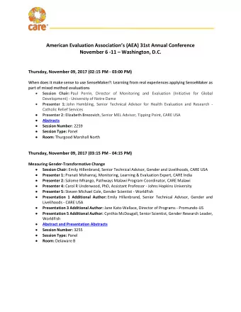 American Evaluation Associations (AEA) 31st Annual Conference November 6 -11  Washington,