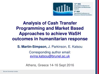 Programming and Market Based  Approaches to achieve WaSH  outcomes in humanitarian response S.