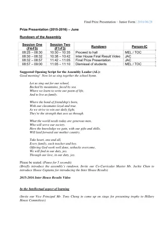 Final Prize Presentation  Junior Form | 2016/06/28  Prize Presentation (2015-2016)  June