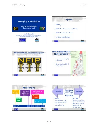 Surveying in Floodplains   NFIP Updates  NHLSA Annual Meeting  December 2, 2016   FEMA