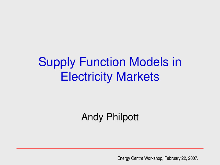 supply function models in electricity markets