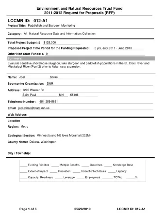 LCCMR ID: 012-A1  Project Title:  Paddlefish and Sturgeon Monitoring  Category:  A1. Natural