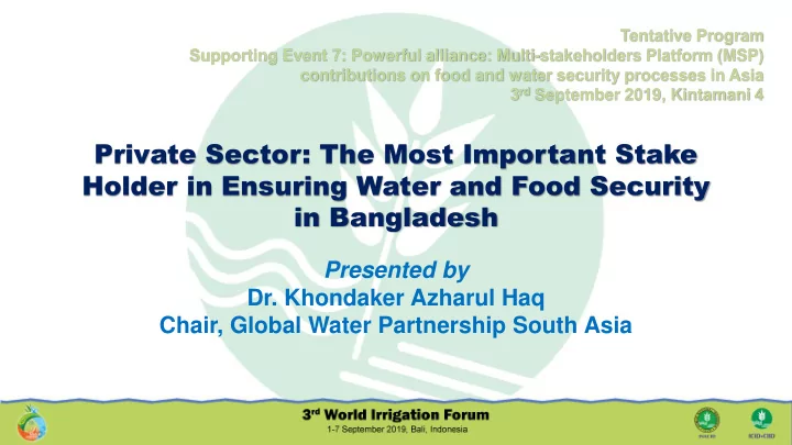holder in ensuring water and food security