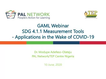 SDG  DG 4.1.1  .1 Measur  asurem  ement  ent Tools  ools  - Ap  Applicat  licatio  ions  ns in th