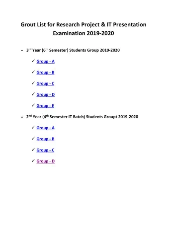 Grout List for Research Project &amp; IT Presentation  Examination 2019-2020  3 rd Year (6 th