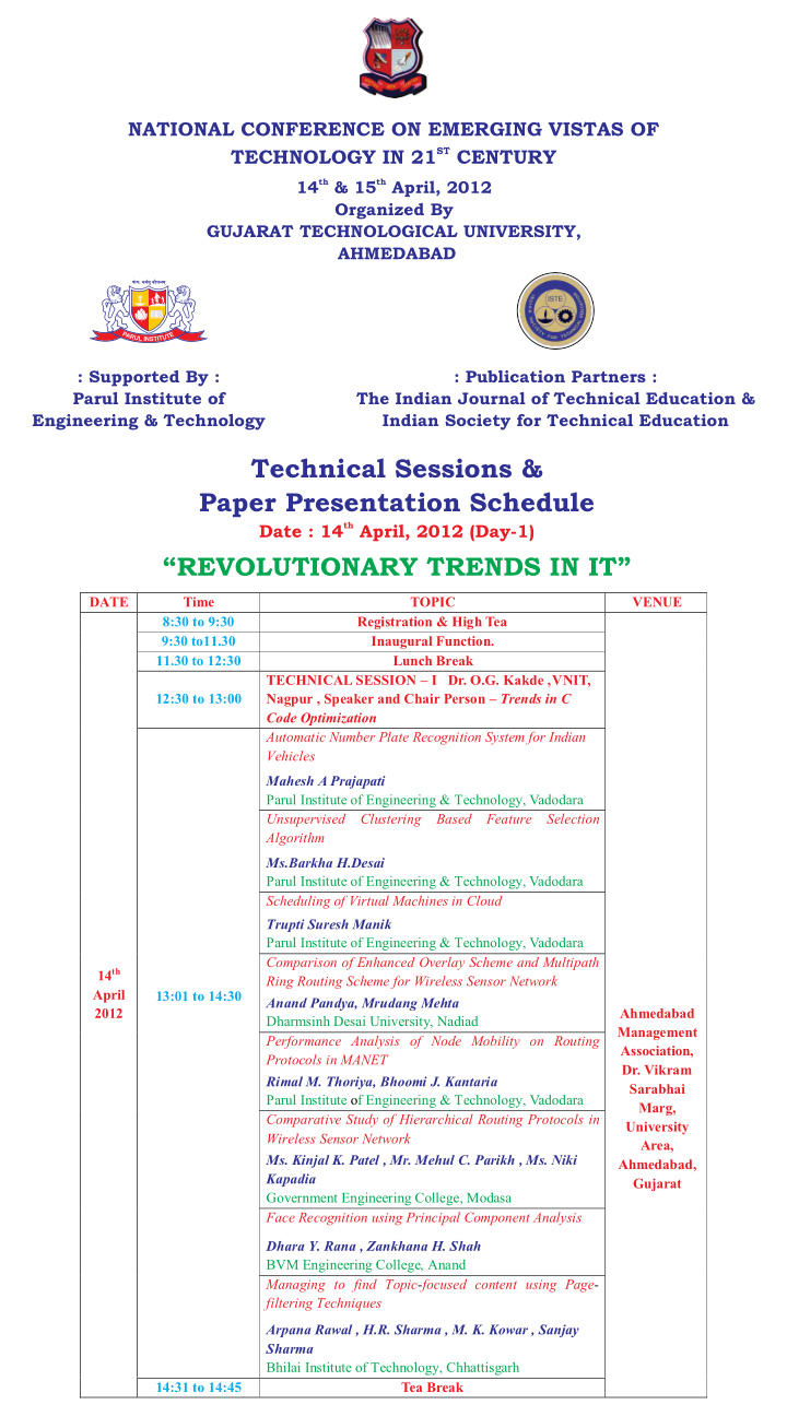 paper presentation schedule technical sessions
