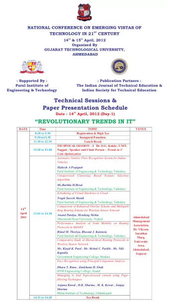 Paper Presentation Schedule  Technical Sessions &amp;  Gujarat  Government Engineering College,