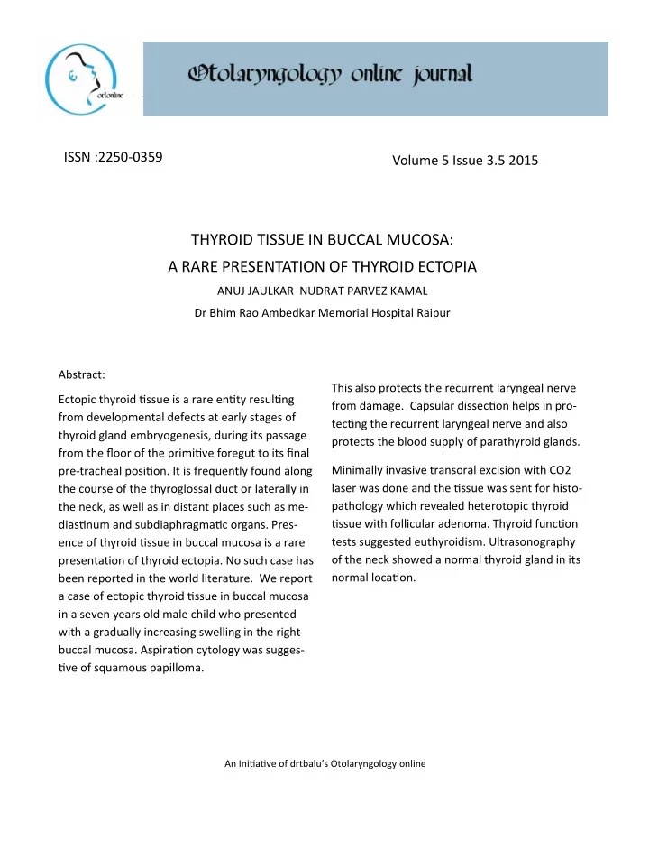 thyroid tissue in buccal mucosa a rare presentation of