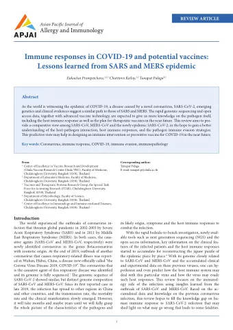 Immune responses in COVID-19 and potential vaccines:  Lessons learned from SARS and MERS epidemic