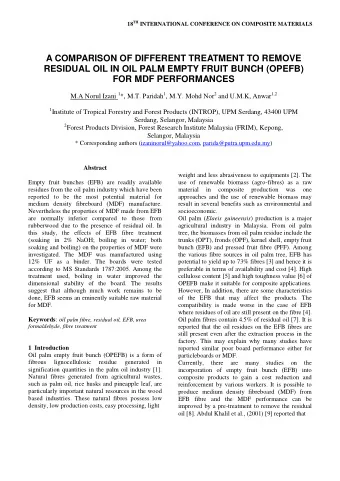 A COMPARISON OF DIFFERENT TREATMENT TO REMOVE  RESIDUAL OIL IN OIL PALM EMPTY FRUIT BUNCH (OPEFB)