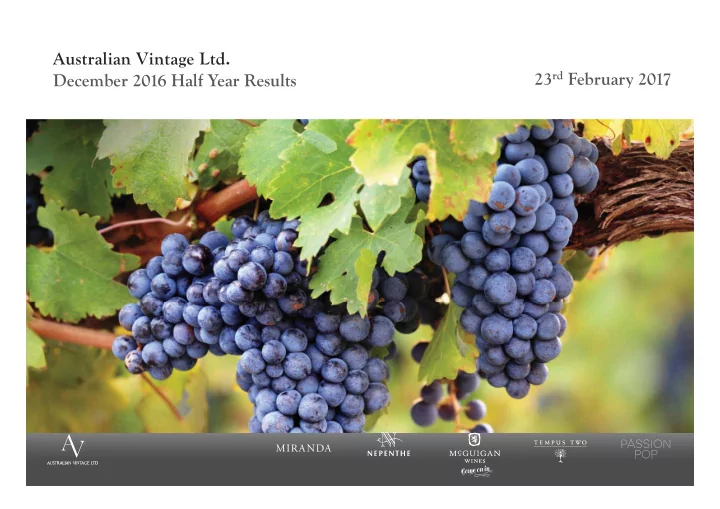 australian vintage ltd 23 rd february 2017 december 2016