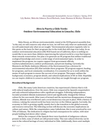 Abra la Puerta a Chile Verde:  Outdoor Environmental Education in Limache, Chile  Baba Dioum, an