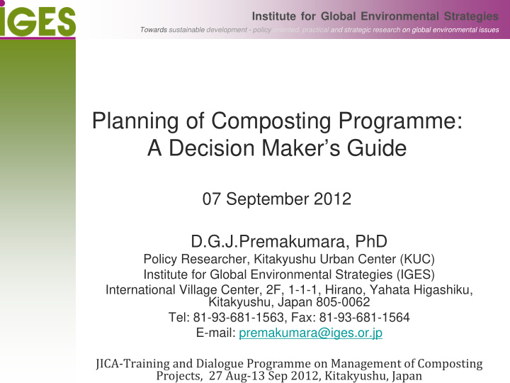 planning of composting programme a decision maker s guide