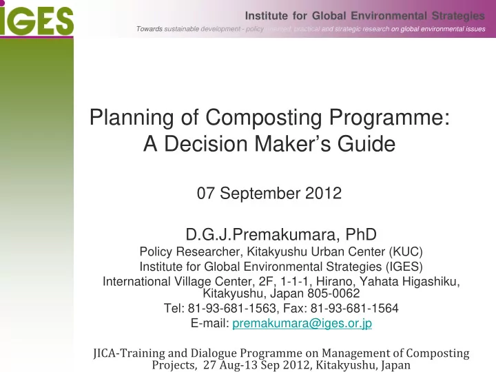 planning of composting programme a decision maker s guide