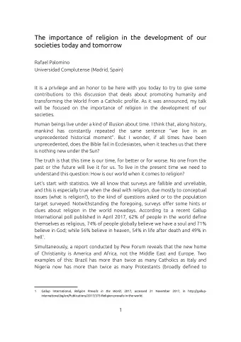 The  importance  of  religion  in  the  development  of  our  societies today and tomorrow  Rafael