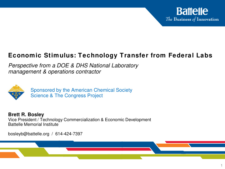 economic stimulus technology transfer from federal labs