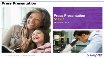 Press Presentation  Q3 FY18  January 25, 2018  1  |  January 25, 2018  |  Q3 FY18 Press Meet  Safe