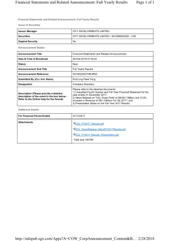 Financial Statements and Related Announcement::Full Yearly Results  Page 1 of 1  Financial