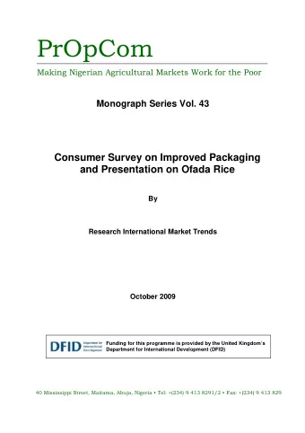 PrOpCom  Making Nigerian Agricultural Markets Work for the Poor  Monograph Series Vol. 43  Consumer
