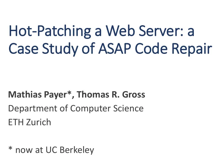 case study of asap code repair