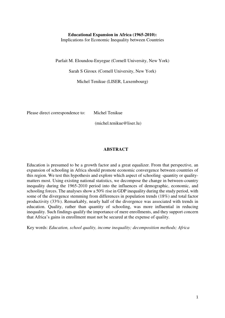 educational expansion in africa 1965 2010 implications