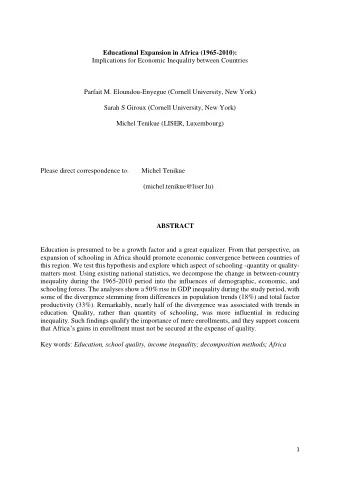 Educational Expansion in Africa (1965-2010):  Implications for Economic Inequality between
