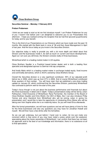 Securities Seminar  Monday 1 February 2010  Preben Prebensen  I think we are ready to start so