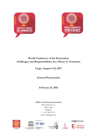 World Conference of the Humanities  Challenges and Responsibilities for a Planet in Transition
