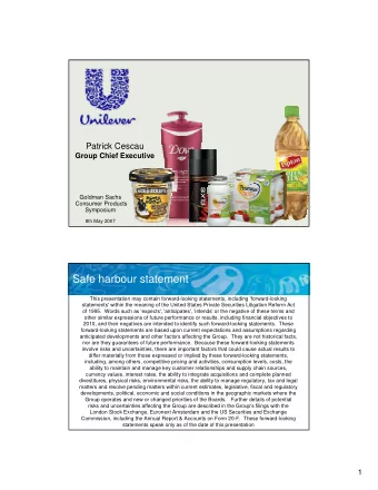 Safe harbour statement  This presentation may contain forward-looking statements, including