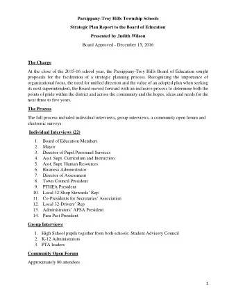 Parsippany-Troy Hills Township Schools  Strategic Plan Report to the Board of Education  Presented