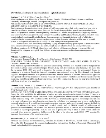 CCFFR/SCL : Abstracts of Oral Presentationsalphabetical order Addison , P. A. 1 *, C. C. Wilson