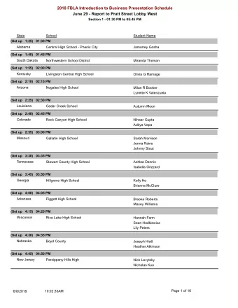 2018 FBLA Introduction to Business Presentation Schedule  June 29 - Report to Pratt Street Lobby