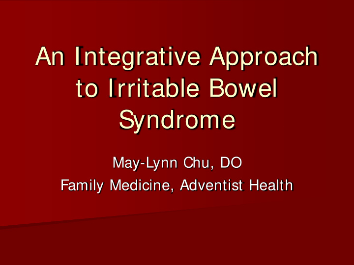 an integrative approach to irritable bowel syndrome