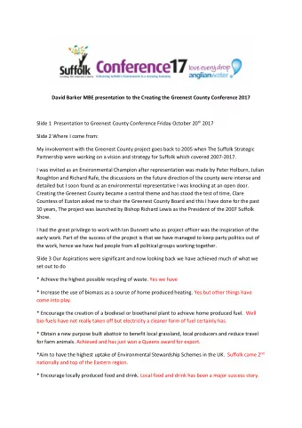 David Barker MBE presentation to the Creating the Greenest County Conference 2017 Slide 1