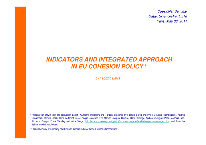 indicators and integrated approach in eu cohesion policy
