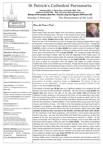 St Patrick's Cathedral Parramatta Cathedral Offjce: 1  Marist Place  Parramatta  NSW   2150