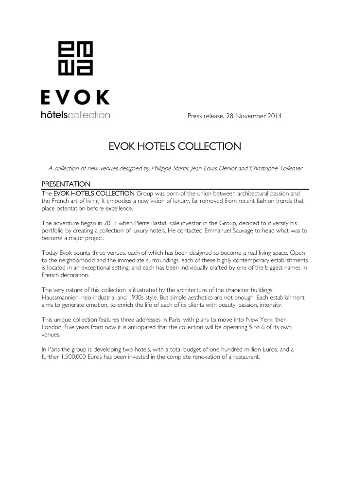 evo vok k hote hotels ls c coll llectio tion