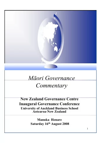 M  ori Governance  Commentary  N  New Zealand Governance Centre  Z  l  d G  C  Inaugural